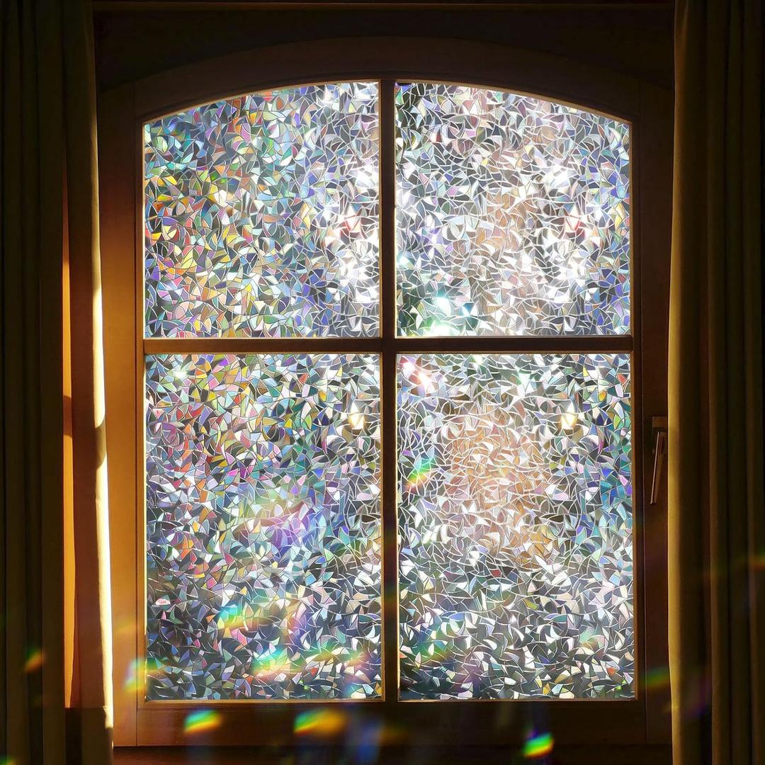 Amiya Rainbow Window Privacy Film Stained Glass Clings, 3D Static Glass Cling Sticker Decorative Home Vinyl Heat Control Anti-UV,23.6x78.7 Inch,Rainbow
