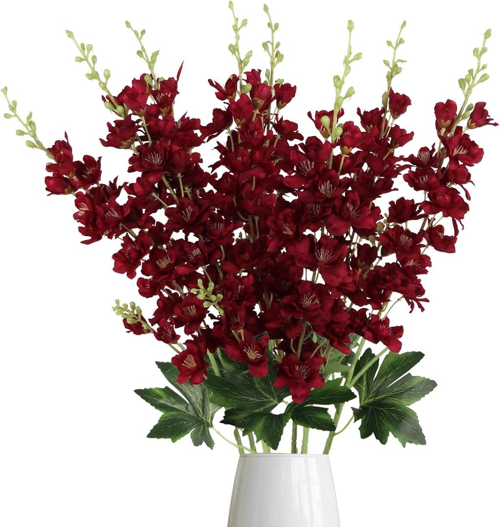 Delphinium Artificial Flowers,8PCS Silk Larkspur Flowers 33.5'' Long Stem Burgundy Flowers for Tall Vase Home Wedding Garden Table Decor(Burgundy)