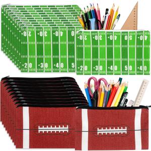 24 Pcs Football Pencil Bags Touchdown Pencil Pouch Bulk Sports Football Makeup Bag Ball Field Pencil Case Sport Cosmetic Bag Sports Themed Zipper Bags for Kids Adult Party Decorations School Supplies