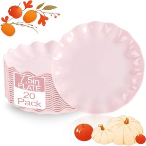 LIYH 20 Pcs 7.5 Inch Pink Scalloped Plastic Plates Reusable - Unbreakable Plastic Cake Dessert Plates for Weddings Party Outdoor Picnics Dishwasher Safe BPA Free (20Guests)