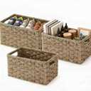 Briwooody 3 Pcs Rectangular Wicker Storage Baskets for Shelves Natural Woven Paper Rope Storage Baskets with Built in Handles 13 x 8.3 x 6.7 '' Kitchen Wicker Bins for Home Bathroom Pantry (Beige)