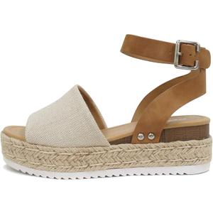 Soda Topic Open Toe Buckle Ankle Strap Espadrilles Flatform Wedge Casual Sandal (8.5, Beige Canvas/Tan) Soda Topic Open Toe Buckle Ankle Strap Espadrilles Flatform Wedge Casual Sandal (8.5, Beige Canvas/Tan)