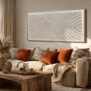 Hue7Art Line Art Canvas Wood Frame Wall Art Cream Beige Living Room 29x58, 150"L x 75"W