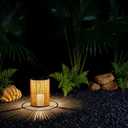 2 Pack Solar Lanterns Outdoor Waterproof, Cylindrical Shape Solar Lantern with Handle, Hand-Wound Outdoor Lantern Dusk to Dawn 6-8Hr, Hanging & Tabletop Decor for Garden/Patio