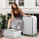 mixi 24 Inch Checked Luggage PC Hard Shell Suitcase Top Opening Aluminum Frame Travel Suitcases with Wheels, Smoke White