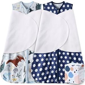 GUNTAIL Newborn Sleep Sack Baby Swaddle,3-Way Adjustable Wearable Blanket,100% Rayon Cotton Swaddling Sleeping Bag. (Dinosaur&Hexagon, 6-12 Months)