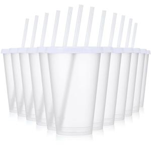 Mifoci 8 Pcs Plastic Tumbler with Lids and Straws Reusable Plastic Tumblers Bulk Mug Tumbler with Straw and Lid Tumbler Ice Cold Drinking Cup for Water Smoothie Birthday Party (White,16oz)