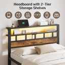 Full Bed Frame with Charging Station and LED, Metal Platform Bed