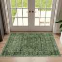 2x3 Entryway Rug Green Washable Vintage Rugs for Entryway Kitchen Low Pile Non-Slip Door Mat Traditional Distressed Small Throw Area Rugs for Kitchen Entrance Bathroom Green