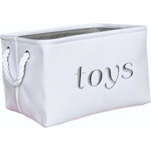 Nursery basket, Storage & organizer Bin for Baby, Diapers, Wipes, Books, Toys. White Canvas fabric Decorative Box with Embroidering. (Toys - Gray, Medium)