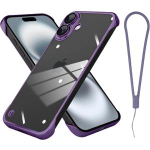 Frameless Phone case Compatible with iPhone 16 Plus Case Transparent Electroplated Purple Frameless Design with Camera Lens Protection case