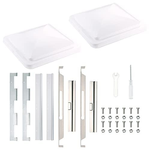 ONLTCO Expert RV Vent Lid Replacements (2-Pack) - Universal Fit for Trailers, Campers & Motorhomes, White Covers with Durable Metal Hinges, Compatible with Jensen, Ventline & Elixir Vents