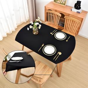 Oval Black Fitted Tablecloth with Elastic 48x68 inch for Oval Tables Washable Stretchy Spandex Fabric Table Cover Cloth Not Vinyl Table Protector