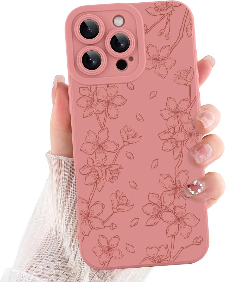 ZIYE for iPhone 16 Pro Case Flower Floral Pattern for Women Girls Slim Soft TPU Camera Protection Cute Cover Designed for iPhone 16 Pro 6.3 Inch Pink