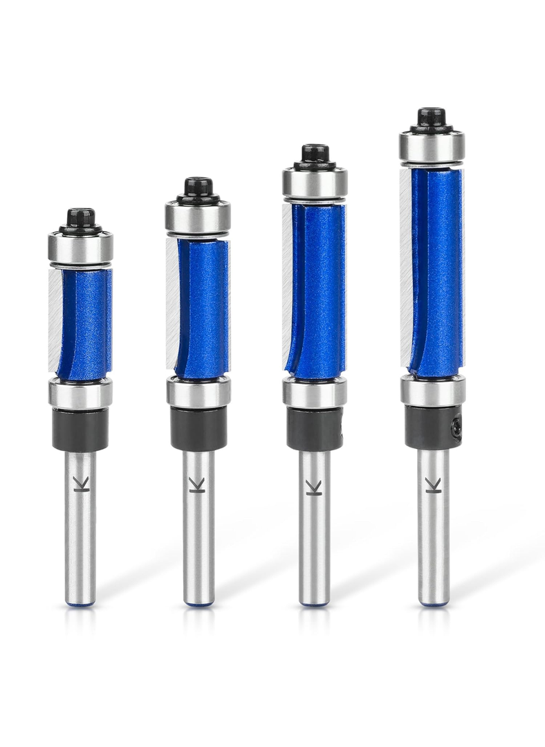 3Pcs Top and Bottom Bearing Flush Trim Router Bits Set 1/4 Inch Shank, Carbide Pattern Flush Trim Cut Router bit, 1/2 Inch Cutting Diameter, 3/4", 1-1/4", 1-1/2" Inch Cutting Length