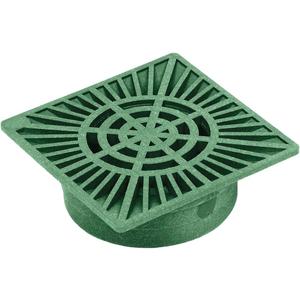 StormDrain 9" Outdoor Square Grate Cover with Bottom Outlet - Fits 6" Catch Basins, Sewer and Drain Pipes - Superior Strength and Durability, Green