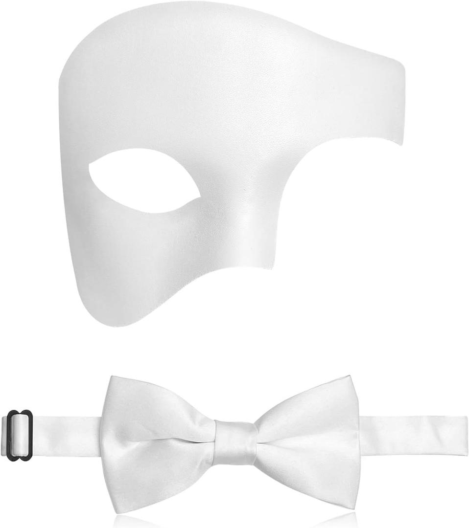 IncreDecor Masquerade Mask for Men Phantom of The Opera Half Face Mask with Bowtie, Halloween Masquerade Mardi Gras Party