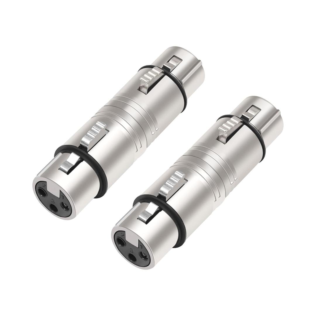 XLR Female to Female, XLR 3 Pin Female to 3 Pin Female Adapter,Mic XLR Audio Adapter,XLR 3-Pin Gender Changer Microphone Cable Adapter-2Pack (grey)