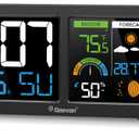 Geevon Weather Stations Wireless Indoor Outdoor Thermometer with Atomic Clock, HD Color Display Digital Temperature Humidity Gauge with Brometer, Comfort Indicator, and Adjustable Backlight (Black)