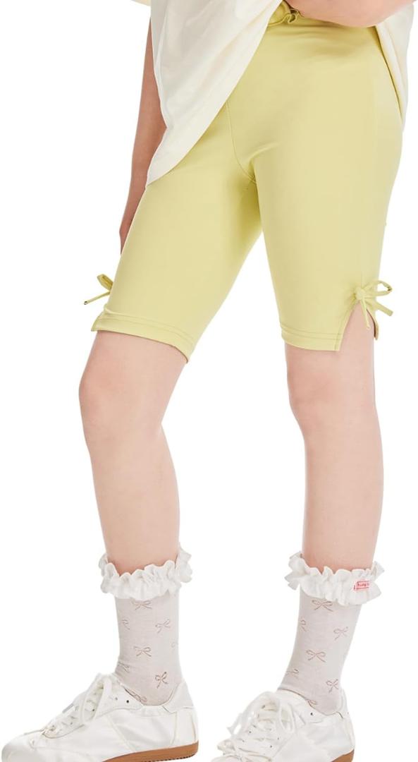 Girls Athletic Shorts High Waist Biker Shorts with Ruffles Bow Tie Dance Yoga Sports Everyday Active Shorts (XX-Small)