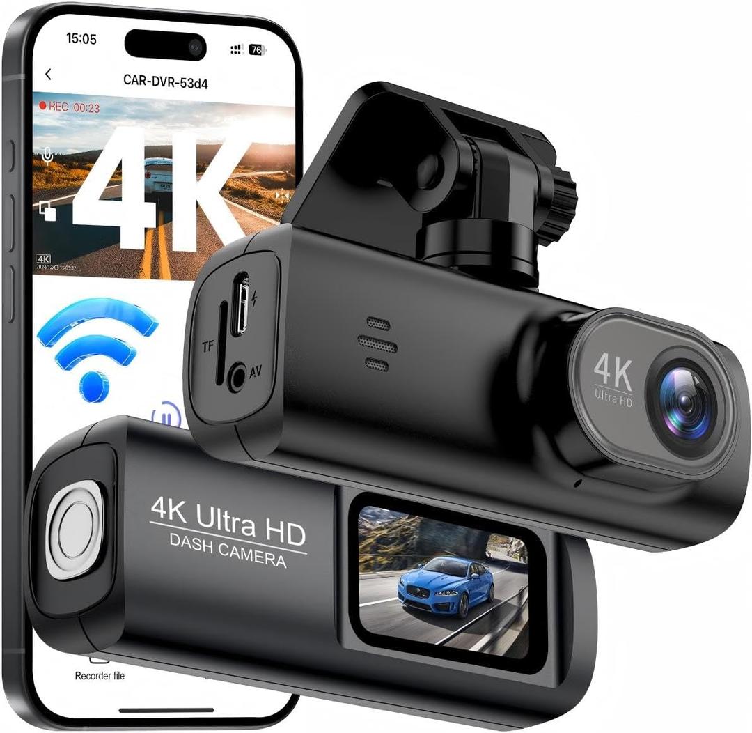 Dash Cam 4K Front, Ultra HD Dash Camera for Cars, 1.47''IPS Screen Mini Car Camera with APP Control, Built-in Wi-Fi & G-Sensor, 24H Parking Mode, Night Vision, WDR, Loop Recording, Support 256GB Max