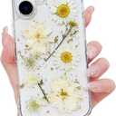 Compatible with iPhone 16 Plus Case for Women,Cute Pressed Dried Real Flowers Design Clear Shockproof Phone case Cover for iPhone 16 Plus (White Flower)