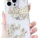 NITITOP Compatible with iPhone 14 Pro Case Clear Cute Cherry Blossom Floral Flowers Pattern for Girls Women Soft TPU Transparent Shockproof Protective Phone Cover - White