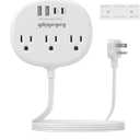 Power Outlet Relocator with Adhesive- 5 FT, 1625W Wall Mounted Extension Cord with 3 AC Outlet 4 USB (24W/4.8A), Peel and Stick Outlet for Easy Access to Low-Floor Socket