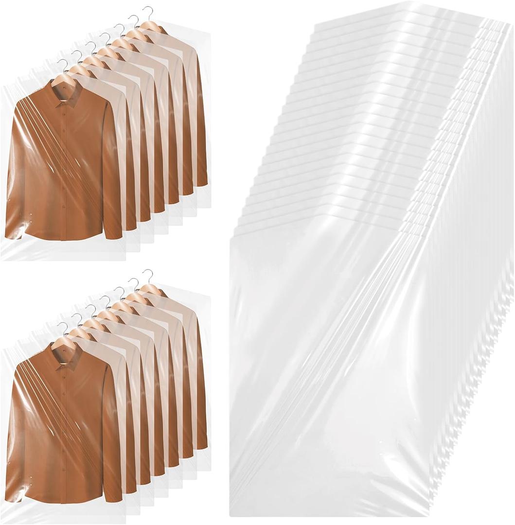 60 Pcs Dry Cleaning Bags, 35.4 x 23.6 In Clear Plastic Garment Bags for Coat Shirt Dust-Proof Clothing Storage Bag for Home, Dry Cleaners, Travel