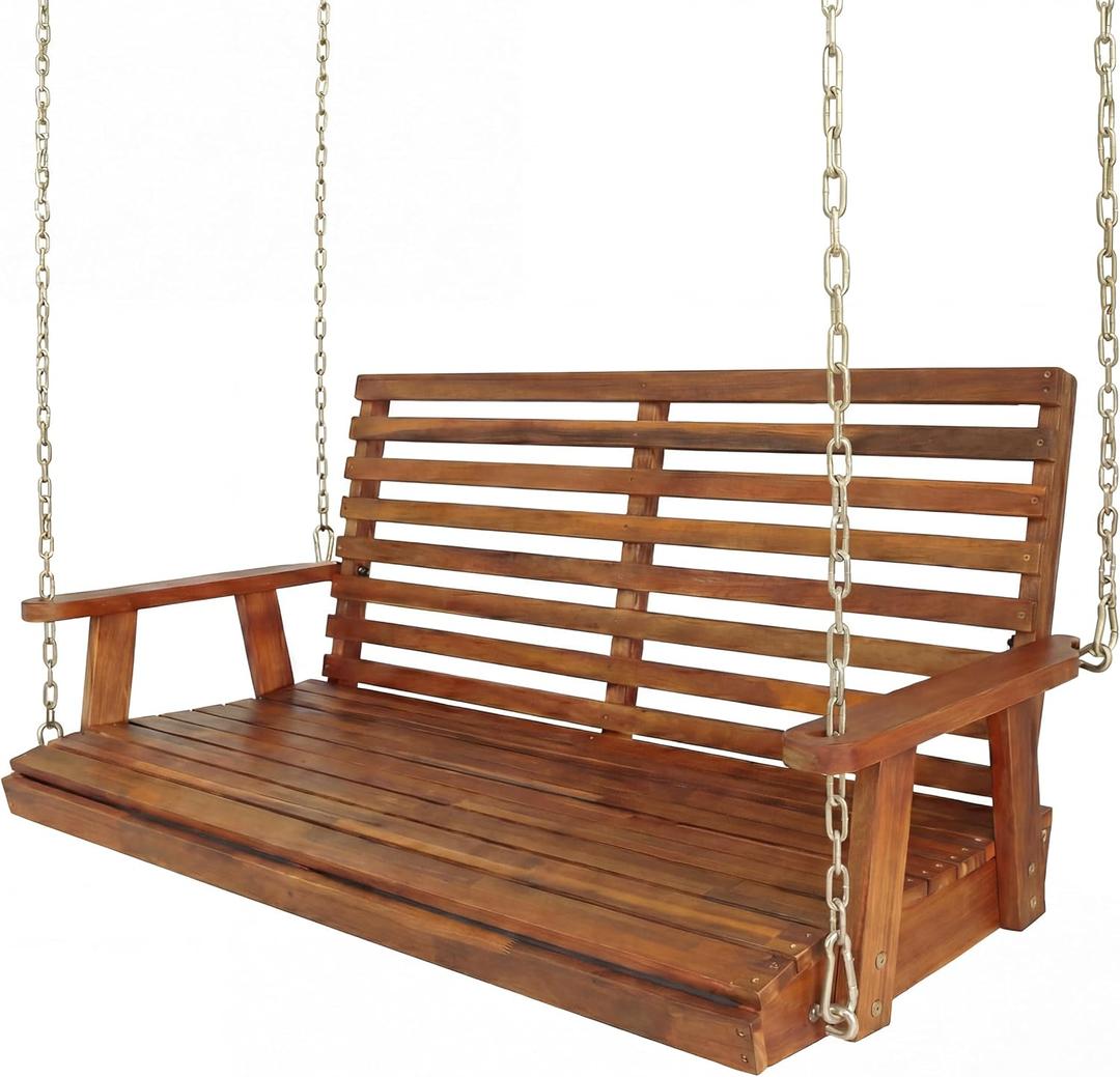 JONATHAN Y Natura 51" Slatted Wood 2-Person Hanging Porch Swing, Natural