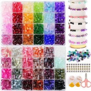 Bamboo Shape Glass Beads, 6 * 12mm 48 Assorted Colours Crystal Beads for Jewelry Making, Art and Craft, Friendship Bracelets,Necklace (Multicolor-Style 4)