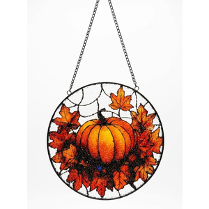 Stained Glass Pumpkin Halloween Window Hanging, Fall Sun Catcher for Autumn Decor, Spooky Pumpkin Suncatchers for Cozy Homes, Cute Pumpkin Wall Hanging SUncatchers for Seasonal Decor (11.8")