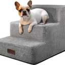 Dog Stairs for Small Dogs & Cats, 3-Step Non-Slip Pet Steps for Couch Sofa and Chair, Grey, 13.6" H