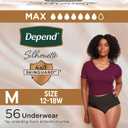 Depend Silhouette Adult Diapers, Incontinence & Postpartum Bladder Leak Underwear for Women, Maximum Absorbency, Medium, Black, 56 Count (2 Packs of 28)