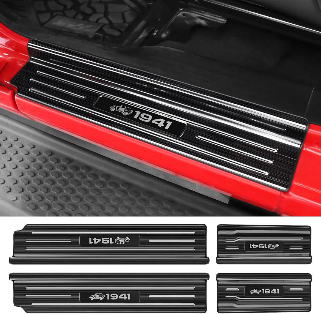 YOJOJOCO Door Sill Guards Compatible with Jeep Wrangler JL JLU 2018-2026 & Gladiator JT 2020-2026 Accessories Stainless Steel Material Black Brushed Texture Front and Rear Door Sill Protector