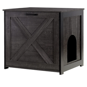 Dwanton Cat Litter Box Furniture Hidden, Cat Litter Box Enclosure, Reversible Entrance Can Be on Left or Right Side, Indoor Cabinet, Wooden Washroom, End Table, Nightstand, Dark Gray, 23.6" L