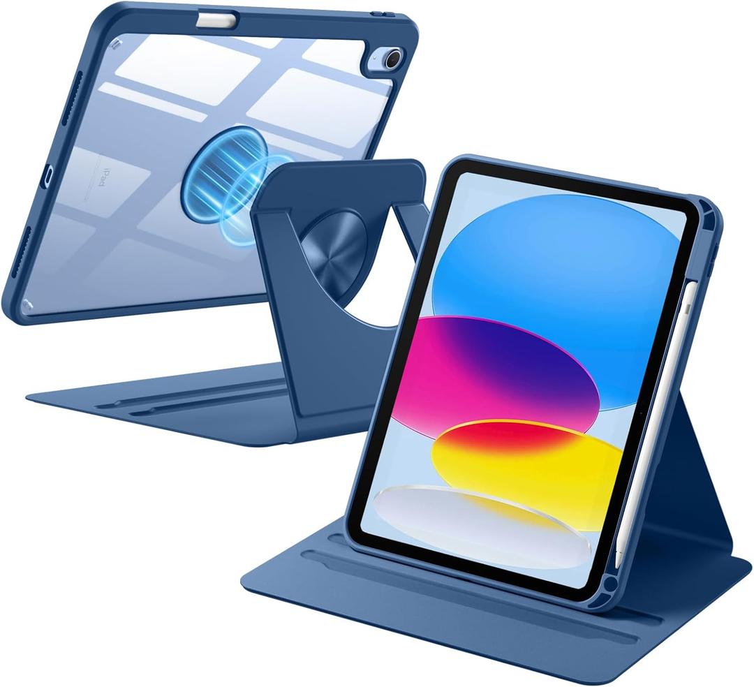 Wenlaty for iPad (A16) 11th Generation Case 11 Inch 2025, for iPad 10th Generation Case 10.9 Inch 2022 with Pencil Holder, 360 Rotating Protective Stand Cover, Detachable Magnetic Back, Sea Blue
