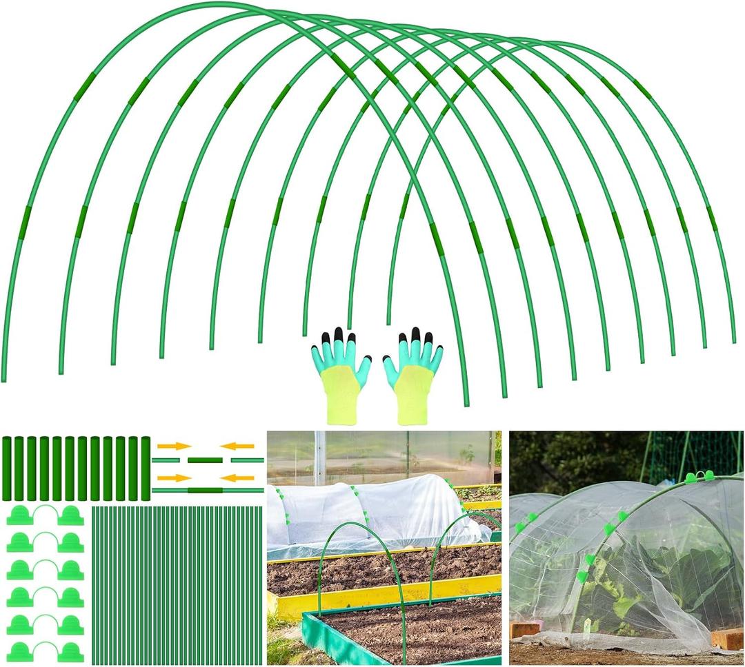 45 PCS Garden Hoops for Raised Beds 9 Sets Garden Tunnel Hoops Greenhouse Hoops Grow Tunnel, Upgrade Rust-Free Fiberglass Garden Hoop for Row Netting Cover, DIY Garden Support Hoop Arch Frame