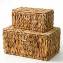 Wicker Storage Baskets Set with Lids - Rattan Organizing Basket Natural Rectangular Shelf Bins for Bedroom, Bathroom, Living Room Clutter - Large & Small Size Included