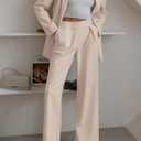 KIRUNDO Women Suits 2 Piece Set Business Casual Dressy Oversized Blazer Jacket and Wide Leg Dress Pantsuits Formal Outfits (Small, Beige)