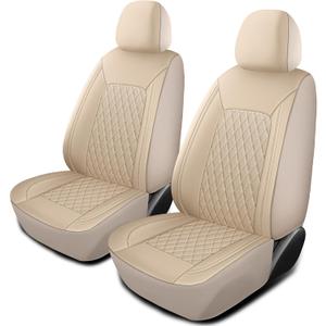 HChengkikz Car Seat Covers, Breathable and Waterproof Leather Seat Covers, Luxury PU Universal Fit Automotive Airbag Compatible for Most Cars Sedans SUV and Truck (2 Pieces, Front Seat, Beige, N1)