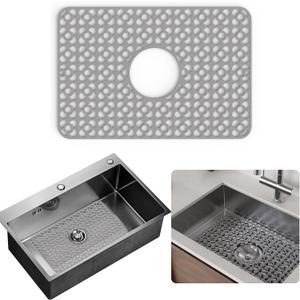 WAFT YEARN Sink Mats Sink Protectors Dish Racks Dishwasher Safe Grid Mats for Kitchen Sink Silicone Protect Sink from Stains Damage Scratches Non Slip Heat Resistant Rust Resistant 18"X12.5" Grey (Gray)