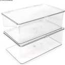 Isaac Jacobs Medium Stackable Organizer Bin (10.75x6.5x3.7) w/ Hinged Lid, Clear Storage Box, Home, Office, School, Fridge, Bathroom, Kitchen, Pantry Container, BPA-Free, Food Safe (Medium, Clear)