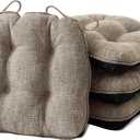 Chair Cushions for Dining Chairs Set of 4, Kitchen Chair Cushions, Chair Pads with Ties and Non Slip Backing, Tufted Memory Foam Seat Cushion 4 Pack, 15.5" x 15.5" x 4", Khaki (4 Pack (15.5x15.5))