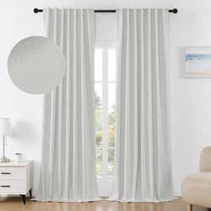 Joydeco Linen Blackout Curtains for Bedroom 96 Inches Long Back Tab/Rod Pocket Heavy Duty Living Room Drapes Thermal Insulated Noise Reduce Cancelling Curtains 2 Panels W52 x L96 Inch Pure White