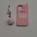 Cute Funny iPhone 12 Pro Max Shockproof Protective Case Soft Silicone Shockproof Protective Cases Cover for Girls and Women (Light Barbie Pink Cellphone+ Kawaii KeychainBig Furry Ball)
