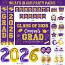 Graduation Decorations Class of 2026, Purple and Gold Graduation Decorations Include Grad Backdrop, Banner, Hanging Swirls, Porch Sign, Balloons for Congrats Grad Party Supplies
