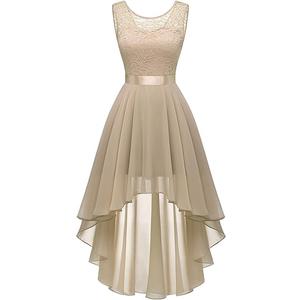 BeryLove Homecoming Cocktail Formal Dresses 2025 Wedding Guest Party Prom Sleeveless Lace High Low Dress Large, Champagne