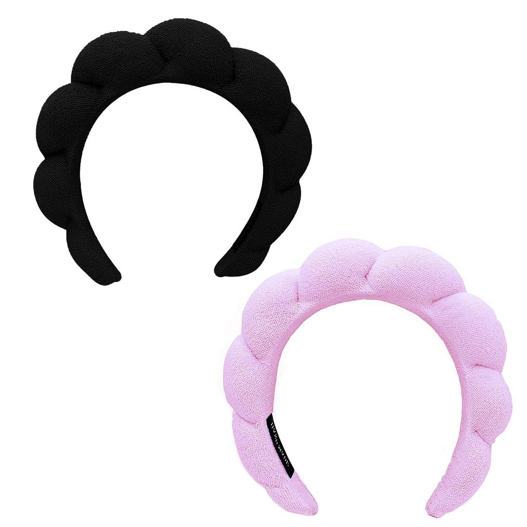 Spa Headbands for Washing Face Makeup Skin Care Headband Women Bubble Facial Beauty Headbands Puffy Shower Towel Band Hair Headband (Pink Black)