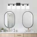 5-Light Black Bathroom Vanity Light, Black Vanity Light with Milky White Frosted Glass Shades, Modern Vanity Light Fixture for Bathroom Mirror, Bedroom, Living Room, Hallway, Vanity Table, E26 Base